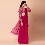 Pink Ruffled Pre-Stitched Saree