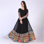 Women Black Floral Embroidered Blooming Georgette Maxi Dress
