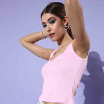 Women Pretty Pink Solid Bra Top and Vest