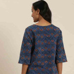 Blue & Black Indigo Dyed & Hand Block Print Floral Lounge Top