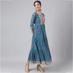 Blue Ethnic Motifs Maxi Dress