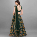 Bottle Green Floral Semi-Stitched Flared Lehenga Choli Set With Dupatta