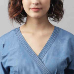 Blue Front Knot Denim Culotte Jumpsuit