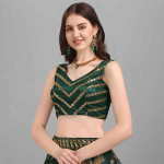 Bottle Green Floral Semi-Stitched Flared Lehenga Choli Set With Dupatta
