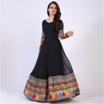 Women Black Floral Embroidered Blooming Georgette Maxi Dress
