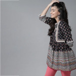 Women's Black & White Pure Cotton Printed Tunic