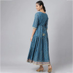 Blue Ethnic Motifs Maxi Dress