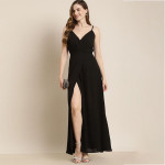 Black Solid Crepe Maxi Dress