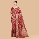 Maroon & Gold Ethnic Motifs Zari Silk Blend Banarasi Saree