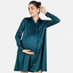Green Satin Maternity Shirt Dress