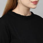 Women Black Solid Maxi Maternity Nursing Dress