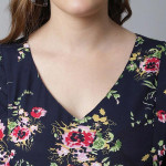 Women Navy Blue Floral Crepe Maternity A-Line Midi Dress