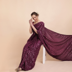 Burgundy Embellished Sequinned Pure Georgette Saree