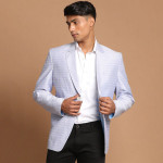 Men Lavender Coloured Self Design Single Breasted Ethnic Blazer