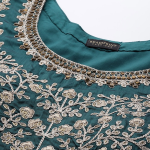 Teal Embroidered Art Silk Semi-Stitched Dress Material