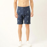 Men Navy Blue & White Tropical Print Slim Fit Chino Shorts