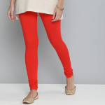 Women Red Solid Churidar-Length Leggings