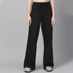 Women Black Regular Fit Solid Wide Leg Track Pants