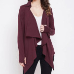 Women Maroon Solid Open Front Shrug