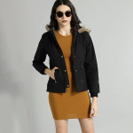 Women Black Solid Reversible Parka