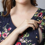 Women Navy Blue Floral Crepe Maternity A-Line Midi Dress