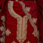 Maroon & Gold-Toned Embroidered Art Silk Unstitched Dress Material
