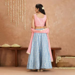 Gajra Gang by  Fashion Bani Pink and Blue Crop Top With Skirt and Dupatta