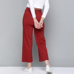Women Red Solid High-Rise Cropped Wide Leg Track Pants