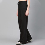 Women Black Regular Fit Solid Wide Leg Track Pants