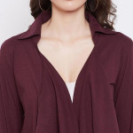 Women Maroon Solid Open Front Shrug