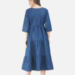 Blue Solid Maternity Midi Dress