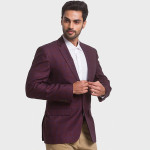 Men Maroon Checked Single-Breasted Linen Formal Blazer