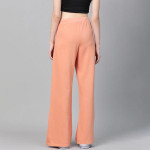 Women Peach-Coloured Solid Wide Leg Track Pants