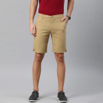 Men Khaki Solid Slim Fit Regular Shorts