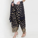 Women black & Gold-Toned Block Printed Salwar & Dupatta Set