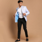 Men Lavender Coloured Self Design Single Breasted Ethnic Blazer
