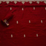 Maroon & Gold-Toned Embroidered Art Silk Unstitched Dress Material