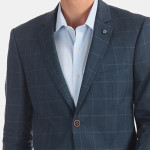 Blue Checkered Linen Formal Blazer