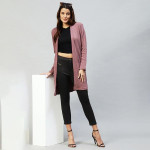 Women Mauve Self Design Longline Shrug