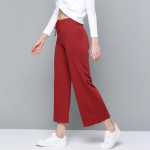 Women Red Solid High-Rise Cropped Wide Leg Track Pants